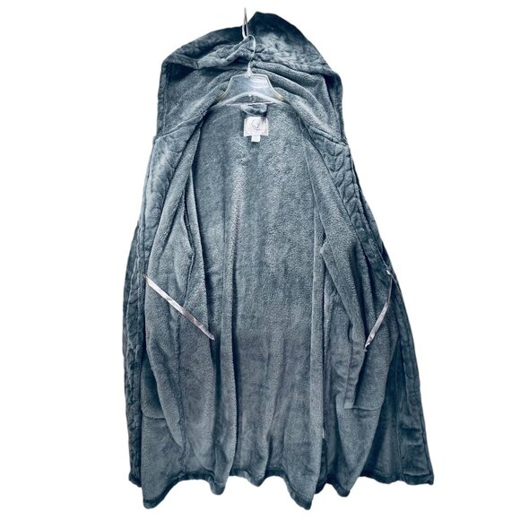 PJ Couture Hooded Plush Robe Belt Tie Quilted L/XL Gray Sleepware Pockets - Picture 3 of 13
